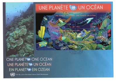 2010 United Nations One Planet One Ocean Jumbo Commemorative Stamps Miniature Sheet First Day Cover (FDC) Geneva Office Cancel
