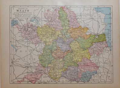 1905 Antique Colour Map Meath