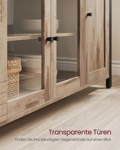 Kitchen Sideboard Storage Cabinet With Glass Doors Rustic Industrial Furniture