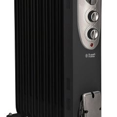 2kW Oil Filled Radiator, 9 Fin Portable Electric Heater - Black, Adjustable Thermostat, Safety Cut-Off, 20 m sq Room