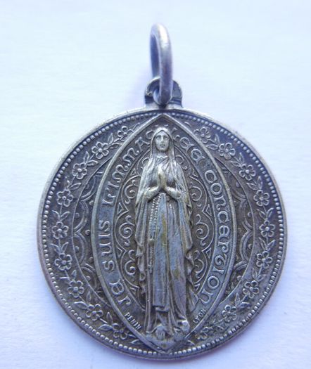 Antique Silver Plated Catholic Medal Charm