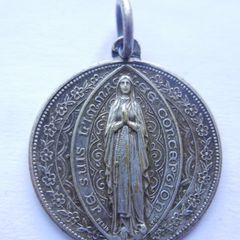 Antique Silver Plated Catholic Medal Charm