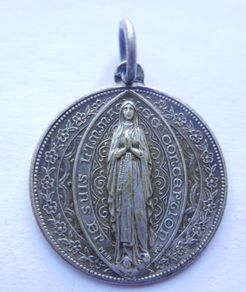 Antique Silver Plated Catholic Medal Charm