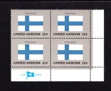 1985 United Nations New York Finland National Flag (part of flag series) Block of 4 Mint Never Hinged (MNH)