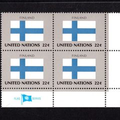 1985 United Nations New York Finland National Flag (part of flag series) Block of 4 Mint Never Hinged (MNH)
