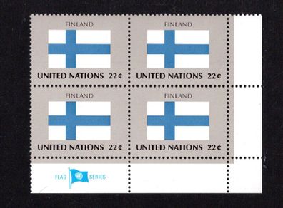 1985 United Nations New York Finland National Flag (part of flag series) Block of 4 Mint Never Hinged (MNH)