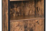 _Bookcase, Book Cabinet, Office Shelf, Kitchen Cabinet with 2 Open Compartments, 1 Shelf with Cupboard Doors, Multifunctional, Industrial Design, Vintage Brown/Black