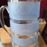 Vintage mid-century frosted blue & clear striped glass lemonade jug & glass Image 2