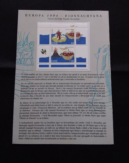 Ireland Mint Stamps : 1994 Europa Booklet - Voyages of St. Brendan : Ireland , Iceland and Faroe Islands Joint Issues