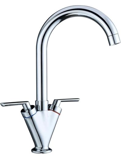 Kitchen Sink Mixer Taps Monobloc Swivel Spout Chrome Brass Dual Lever with Hoses (FREE POSTAGE)