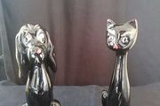 Black Ceramic Cat Vase and Dog