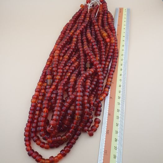 Vintage African Style Orange Red Glass Beads Strands 24 inches