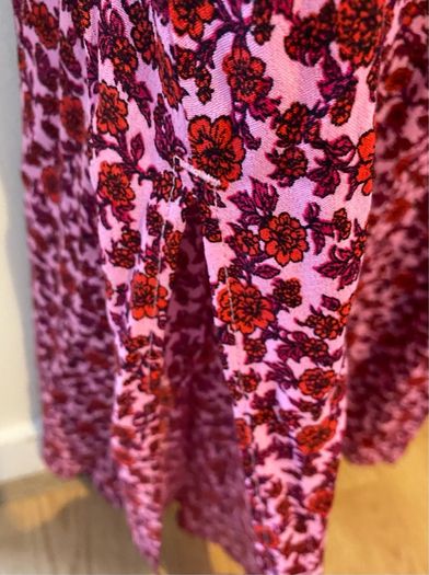 F&F Bright Hot Pink and Red Floral Ditsy Long Swing Midi Dress