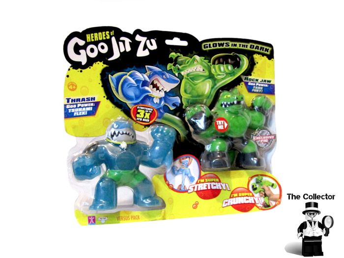 Heroes of Goo Jit Zu 2 Pack of Glow in The Dark Action Figures Battle Pack Thrash Vs Rock Figure Brand New Sealed Rare Hard To Find