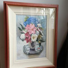 Hand painted oil  Floral Painting in Wooden Frame
