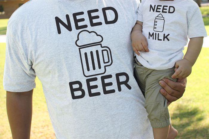 Matching Daddy and baby T-Shirts Need Beer and Milk