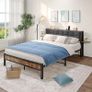 King Size Bed Frame with Storage,Metal Bed Frame Kingsize Bed Upholstered Platform Bed with Charge Station and USB Ports,Removable Bedside Shelf,Easy Assemly,Black + Grey Image 2
