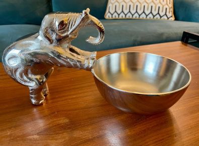 Quirky Silver Aluminium Elephant Themed Bowl