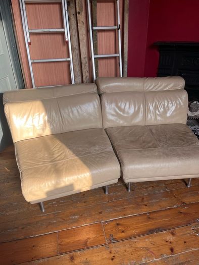 Natuzzi tan leather sofa modular 3 seater well used