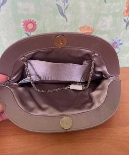 Marks and Spencer silver satin clutch bag - new