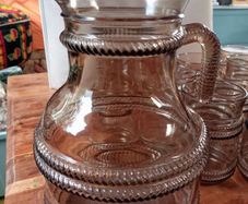 Vintage Fidenza Italian Smoked Glass Jug Set with 12 Glasses