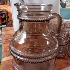 Vintage Fidenza Italian Smoked Glass Jug Set with 12 Glasses