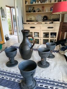 1970s Erin Stone ewer and 4 goblets