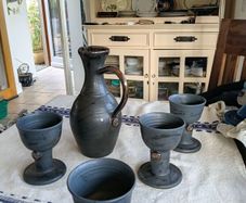 1970s Erin Stone ewer and 4 goblets