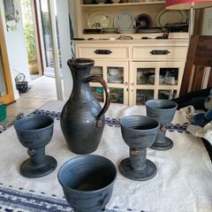 1970s Erin Stone ewer and 4 goblets