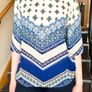 Blue & White Patterned Blouse Greek Style - Size  XL / 42 / 14 Image 4