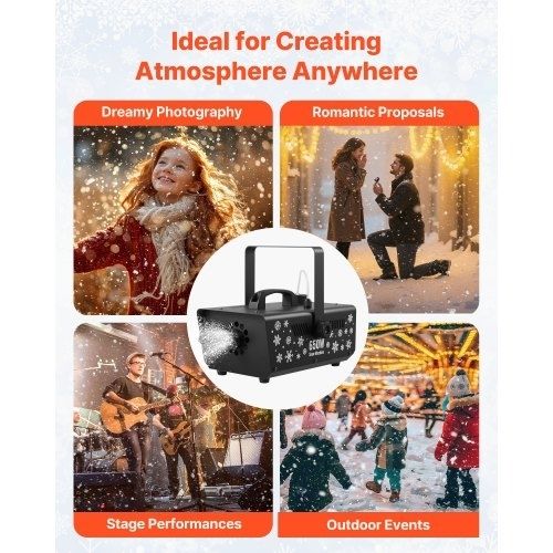 Snow Machine, Powerful 650W Handheld/Hanging Fake Snow Maker, Snowflake Making Machine with Portable Handle, Outdoor & Indoor Artificial Snowflake Maker for Holidays DJ Parties Christmas Decor