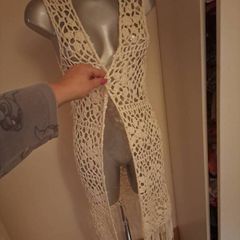Forever 21 cream knitted fringe sleeveless medium length cardigan size M UK 10/12 EU38/40 Perfect condition Postage included