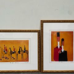 Pair of John Swindell Equestrian Art Prints , 2001, Matching Gilt Frames