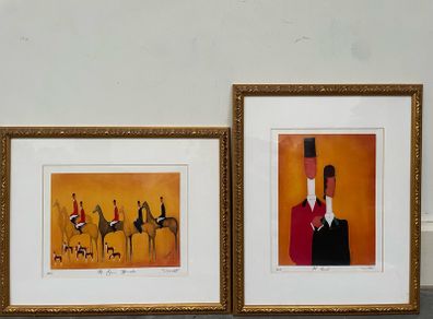 Pair of John Swindell Equestrian Art Prints , 2001, Matching Gilt Frames