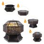 Outdoor Hexagonal 26'' Garden Grill Charcoal Brazier,Outdoor Fireproof Steel with Lattice Cover Image 2