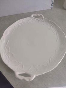 Large Double Handle Fine Bone China  Calke White Dish La Cartuja De Sevilla Pickman .s.a. Colore Inalterable Made In Spain 18