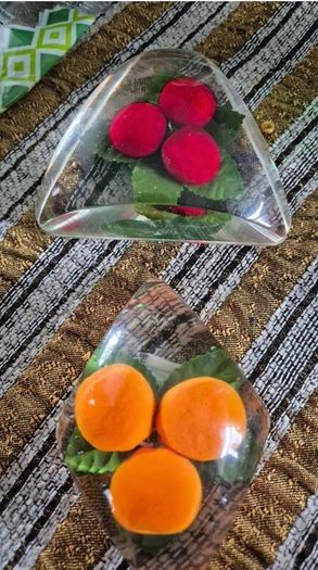 Paperweights x2 Vintage Midcentury Lucite fryit paperweights