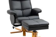 Faux Leather Swivel Recliner Chair with Footstool, Wooden Base and Storage for Living Room (FREE POSTAGE)
