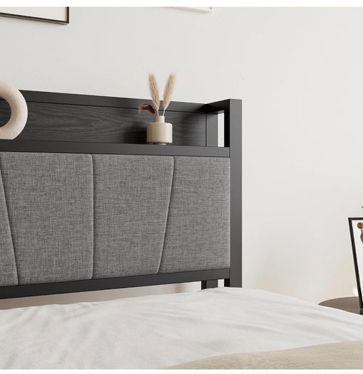 3ft Single Bed Frame with Storage Headboard,Heavy Duty Metal Upholstered Platform Bed Frame,Mattress Foundation/Strong Steel Slat Support/Under-bed Storage/Easy Assembly/Black