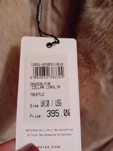 Reiss Long Wool Coat - Removable Faux Fur Collar - UK 10 BNWT RRP 475