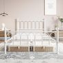 Double Metal Bed Frame 135 x 190 cm with Headboard and Footboard Heavy Duty Foundation,Metal Slat Support,White, Image 6