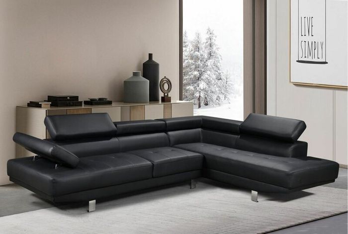 BIG DEAL Black leather 262cm Corner Chaise Sofa