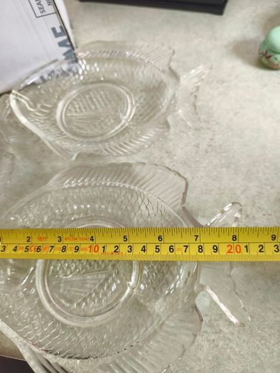 Vintage set of 3 fish shape glass serving plates, Fish plate, Nautical decor.