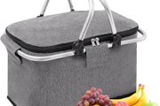 30 L Shopping Basket Cooler Bag Insulated Picnic Basket, Premium Extra Large Cooling Cooler Cool Bag, Collapsible Lunch Bag Box, for Camping/Outdoor Activities/Family Travel/BBQ/Shopping (Gray)
