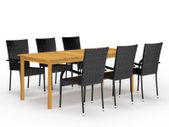7 Piece Garden Dining Set Black