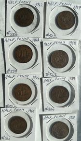 British Ship Halfpennies x 8 - 1942 to 1967 (dates below)