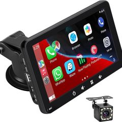 Portable Car Stereo,for Wireless Apple Carplay & Android Auto,7 Inch 1080P HD Touch Screen Radio with BT 5.0, Mirror Link Support Truck RV Dash Mount (7 Inch + Camera