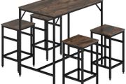 Industrial Rectangular Bar Table Set with 4 Stools for Dining Room, Kitchen, Dinette