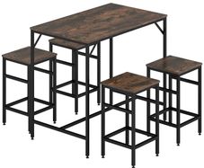 Industrial Rectangular Bar Table Set with 4 Stools for Dining Room, Kitchen, Dinette