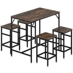 Industrial Rectangular Bar Table Set with 4 Stools for Dining Room, Kitchen, Dinette